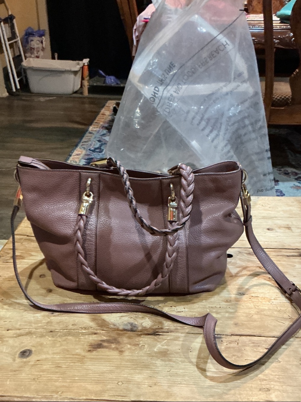Michael Kors Braided-Handle Shoulder Tote - Mauve